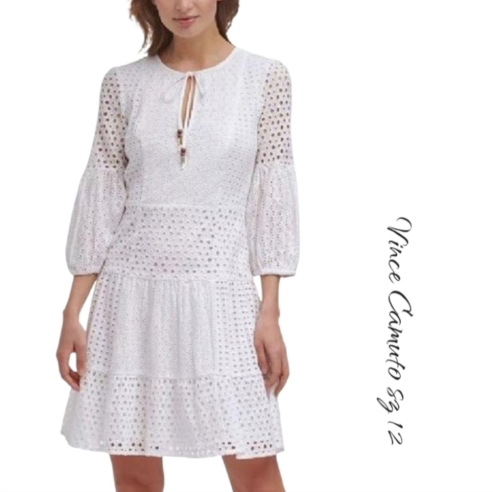 Vince Camuto White Mini Dress Eyelet Lace A-Line NWT sz 12